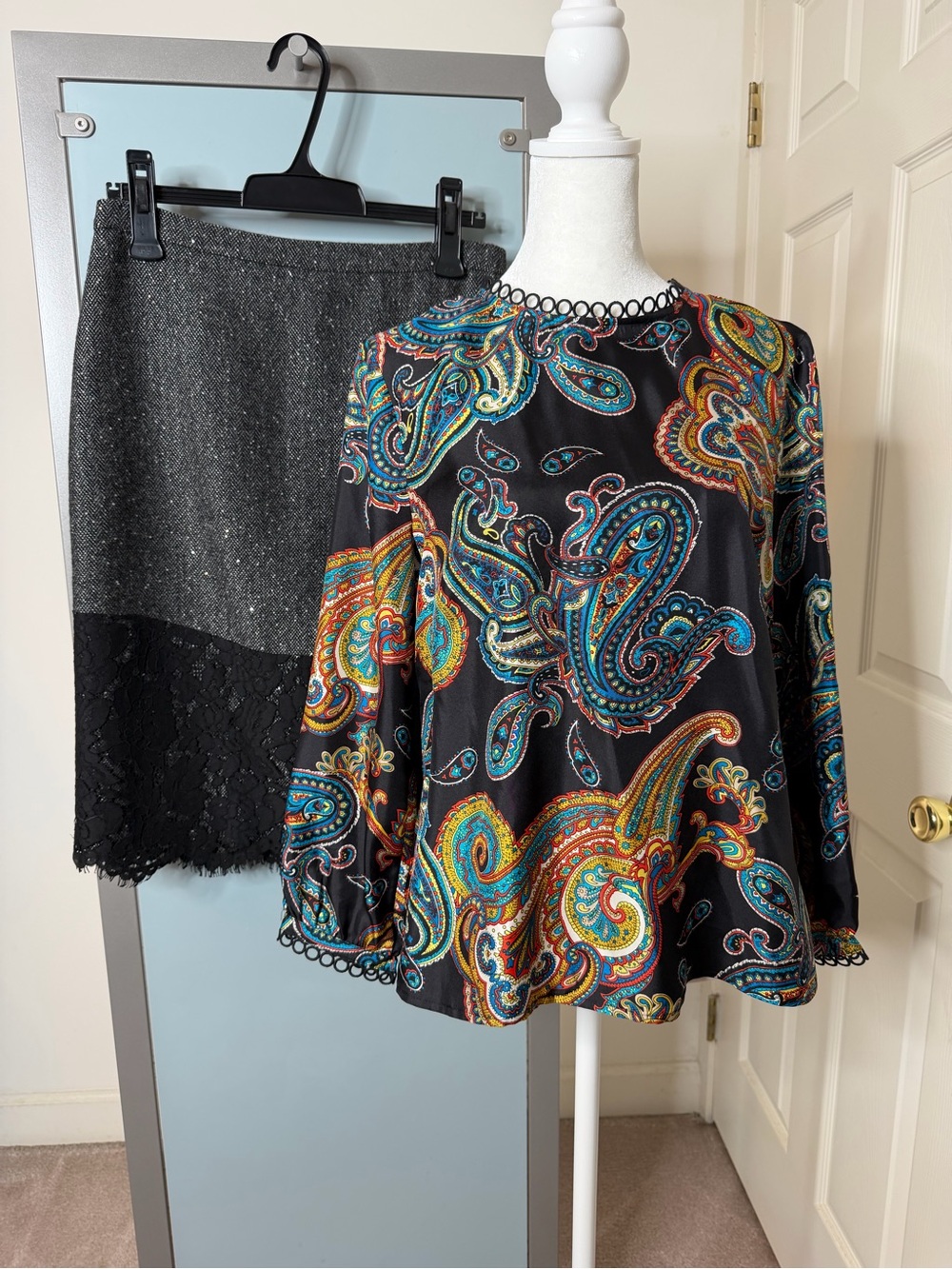 J. Crew Black Paisley Print Long Sleeve Blouse